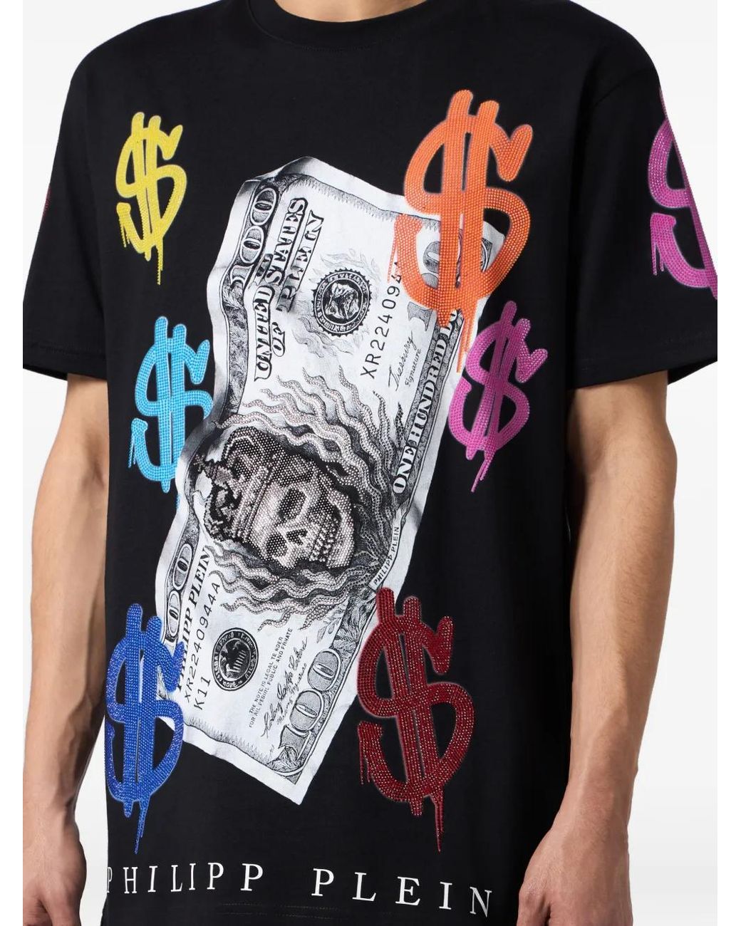 Philipp Plein Black Round Neck T-Shirt Dollar Logo for men