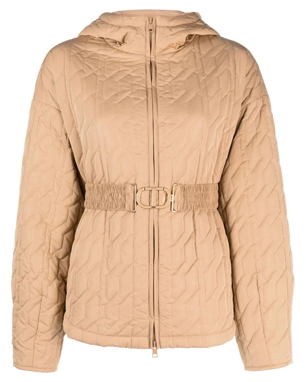 Twinset Natural Logo-Belt Quilted Jacket