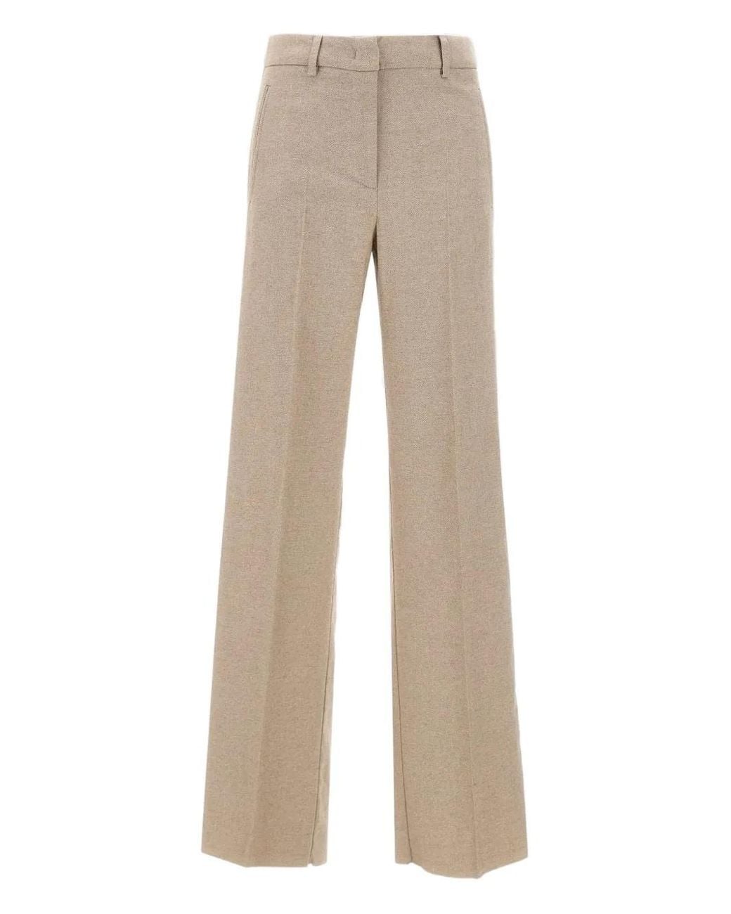 Marella Natural Pressed-Crease Wide-Leg Trousers