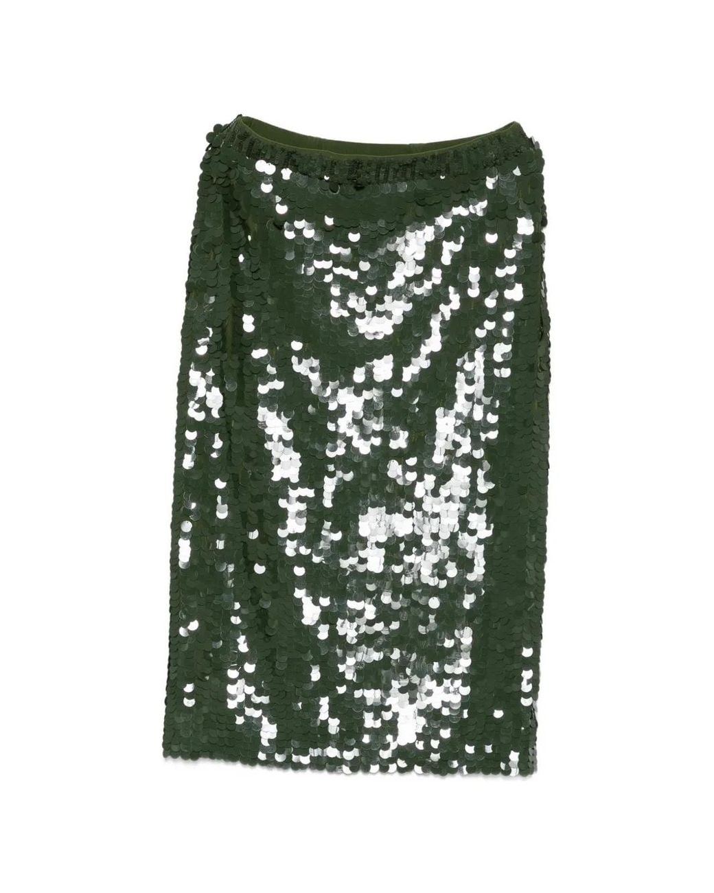 P.A.R.O.S.H. Green Sequin-Embellished Midi Skirt