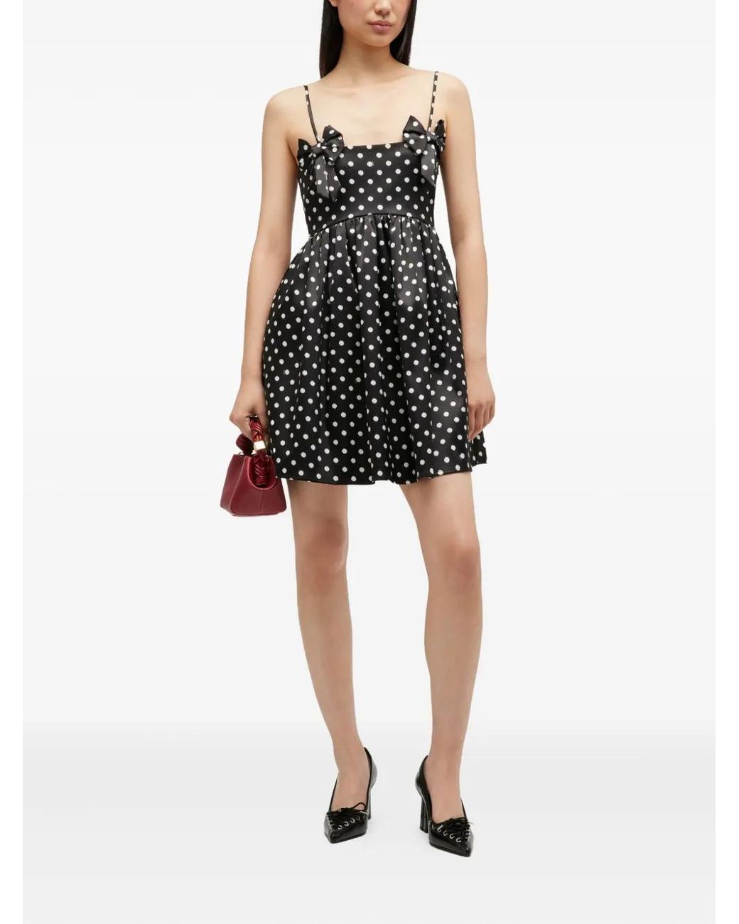 Ganni Black Printed Double Satin Mini Strap Dress