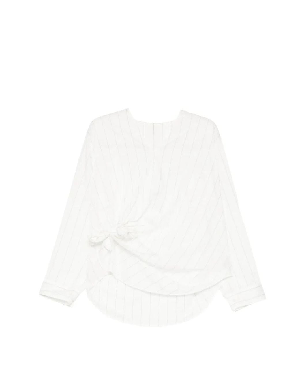 JNBY White Tie-Front Striped Blouse