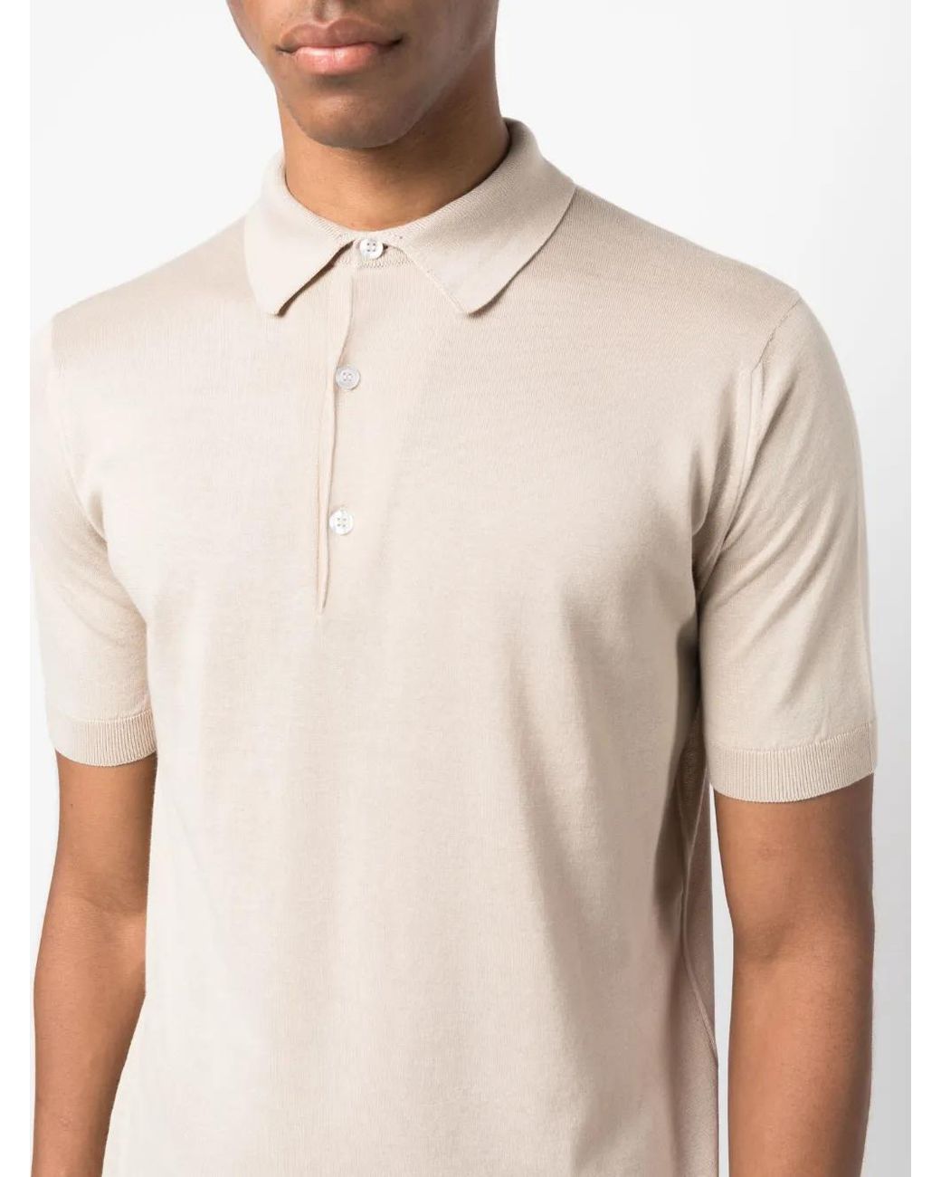 John Smedley Natural Ribbed-Knit Cotton Polo Shirt for men