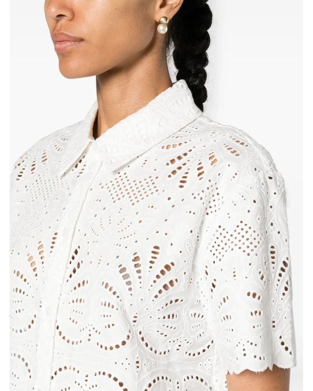 Self-Portrait White Broderie-Anglaise Cotton Shirt