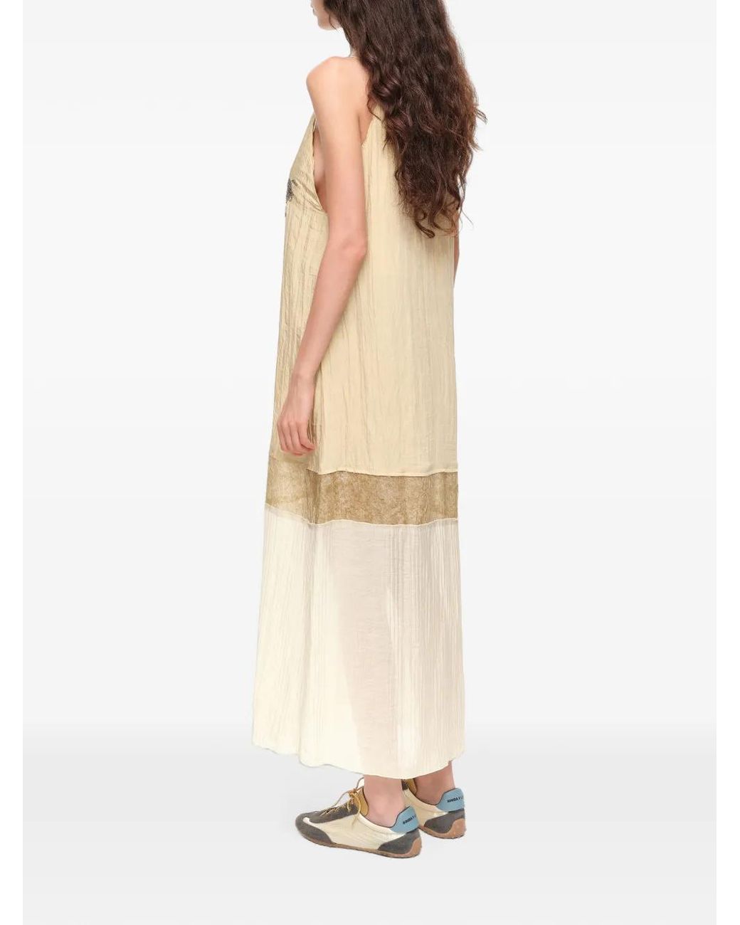 Bimba Y Lola White Ocher Straight Midi-Dress With Stones