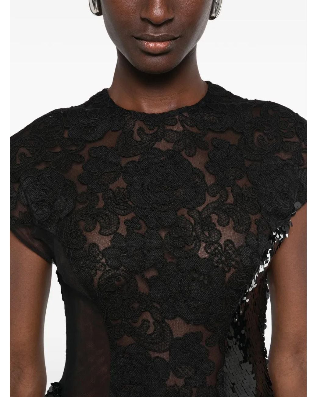 Simone Rocha Black Cap-Sleeve Midi Dress