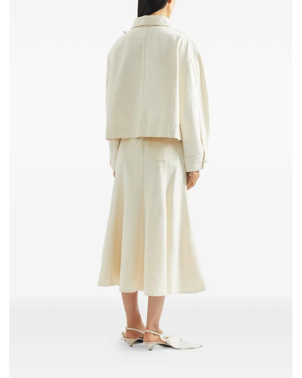 Erdem White Flared Button-Fastening Midi Skirt