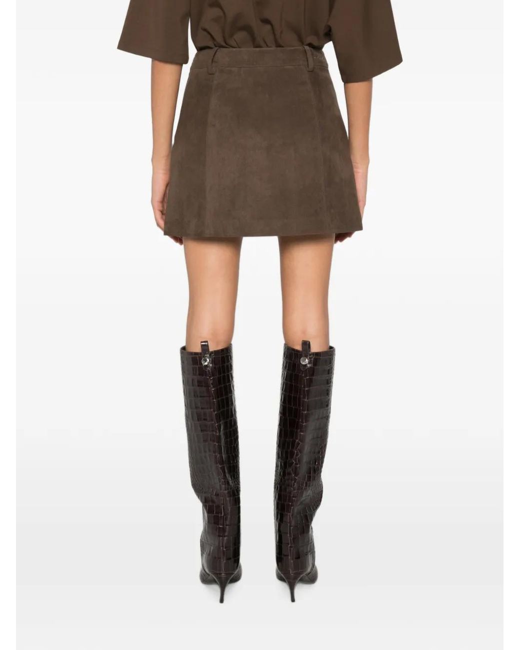 DUNST Brown Suede-Effect Mini Skirt