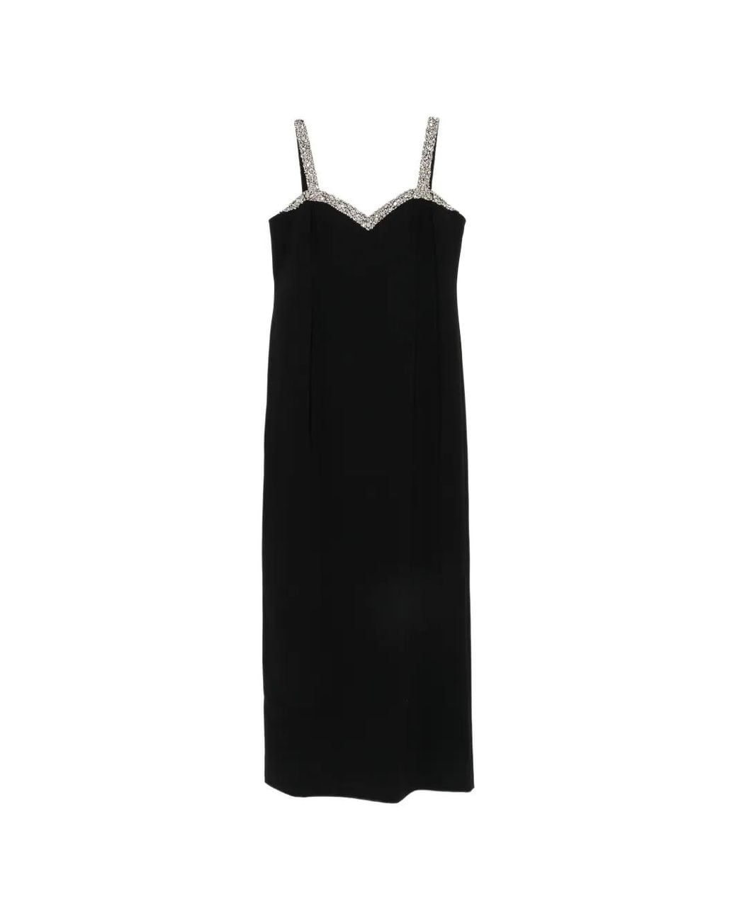 Marina Rinaldi Black Robe Longue Sans Manches À Ornements En Cristal Marmo