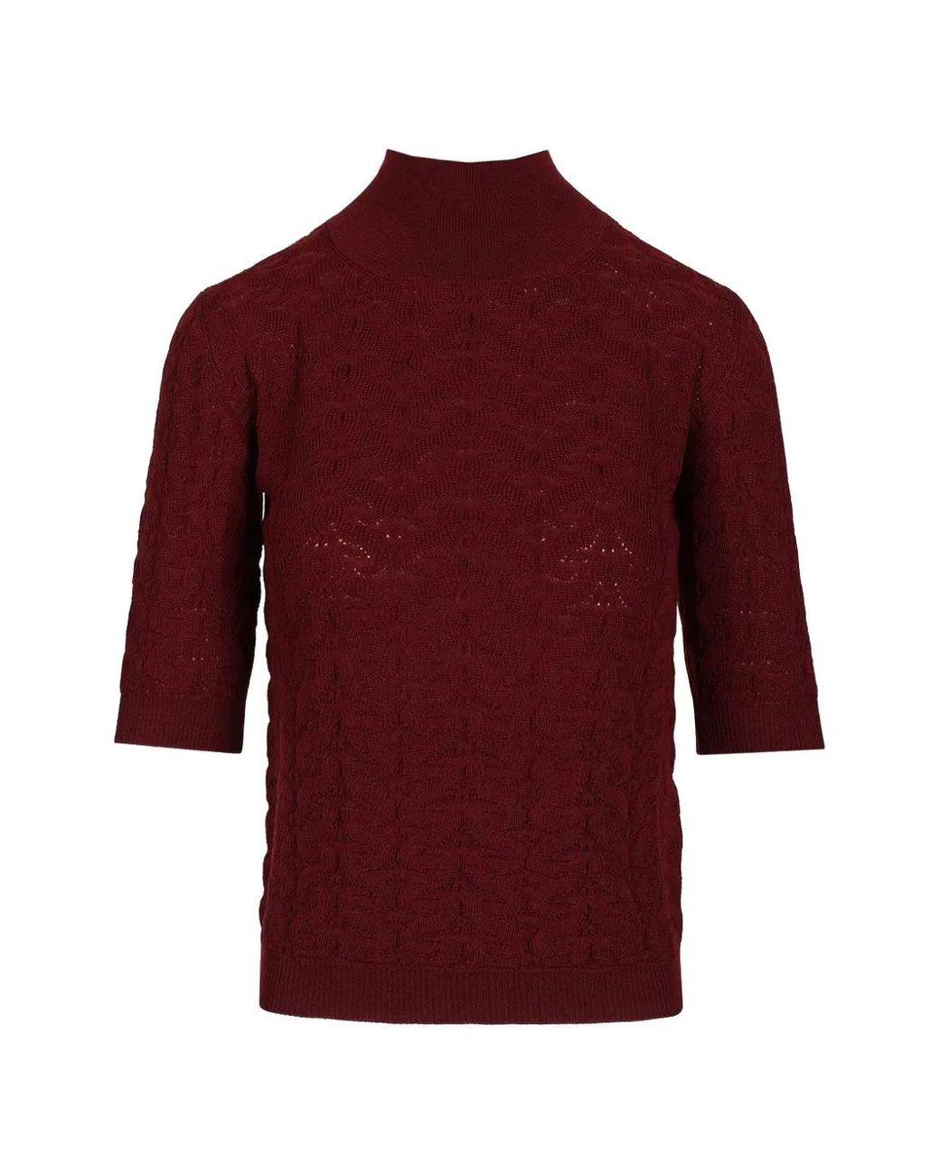 Etro Red Wool Mock-Neck Sweater With Paisley Detailing