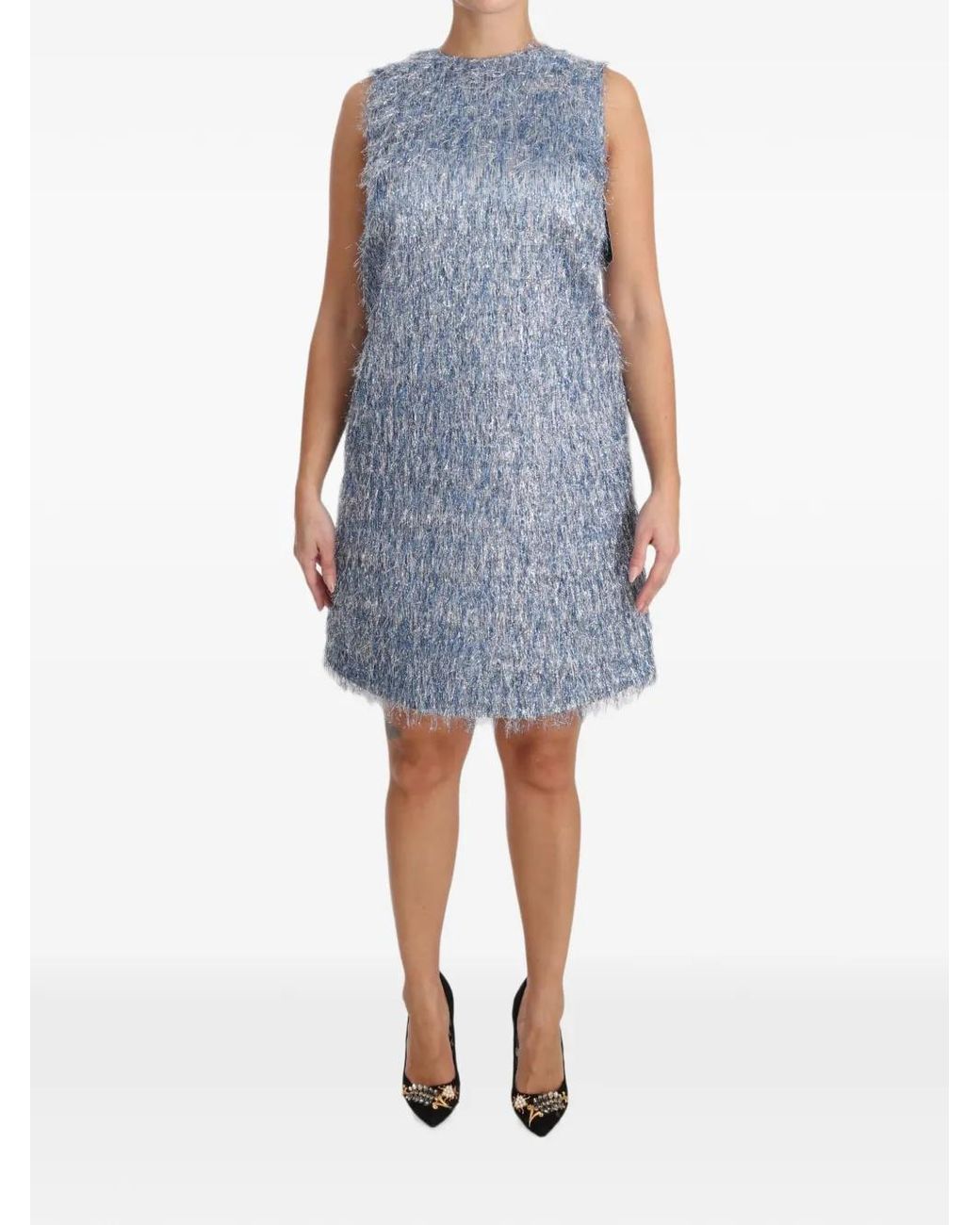 Dolce & Gabbana Blue Fringe-Detail A-Line Mini Dress