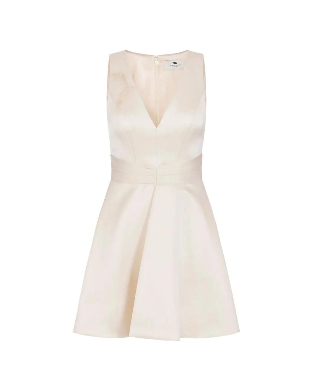 Elisabetta Franchi White Duchess Satin Mini Dress With Feathers