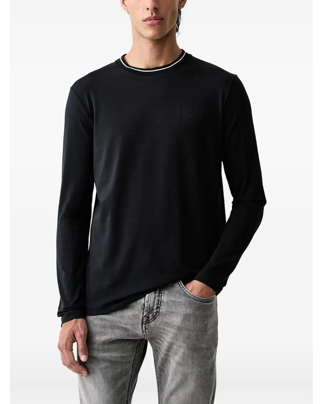 Karl Lagerfeld Black Logo-Detail Tipping-Detail Top for men