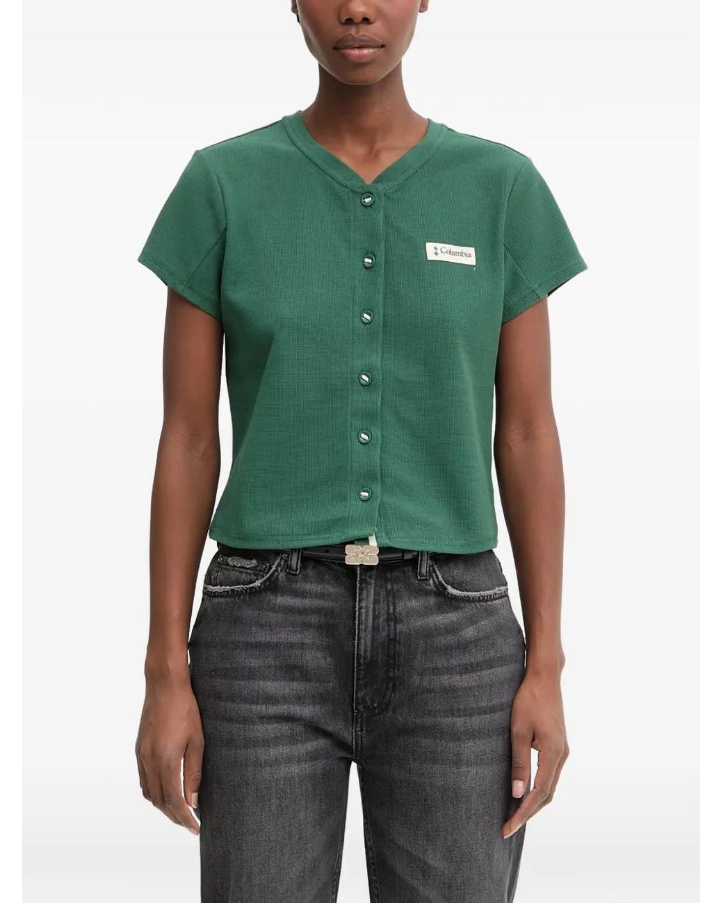 Columbia Green Acker Rock Waffle-Knit Logo-Patch T-Shirt