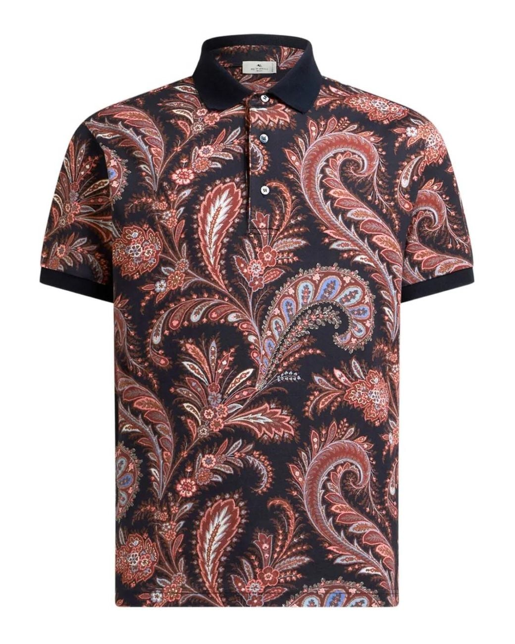 Etro Red Floral Paisley Cotton Polo Shirt for men