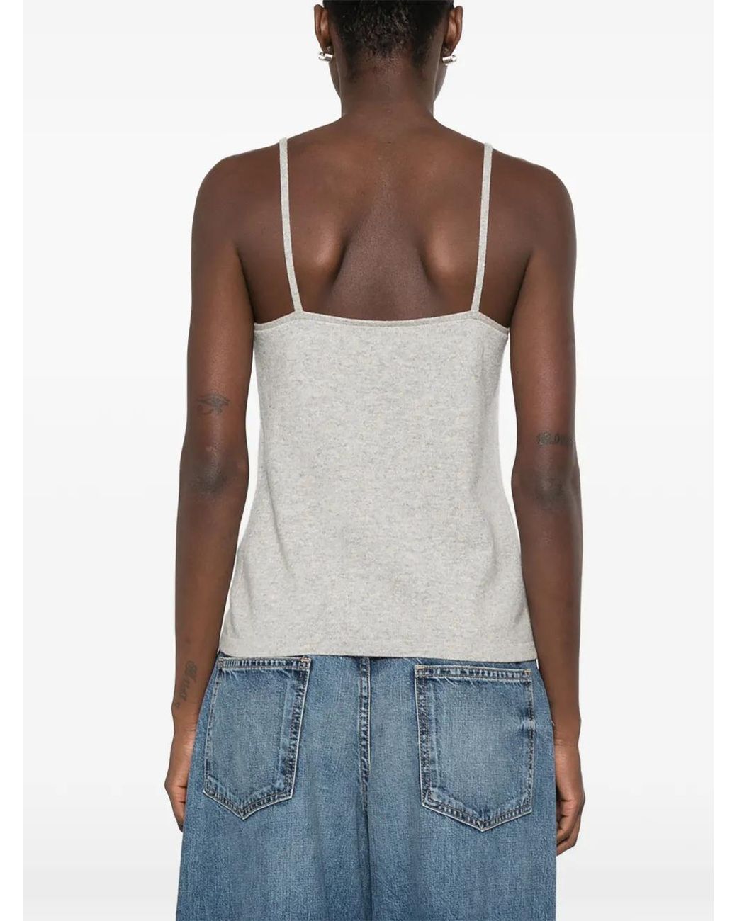 Bompard Gray Cashmere Spaghetti-Strap Top