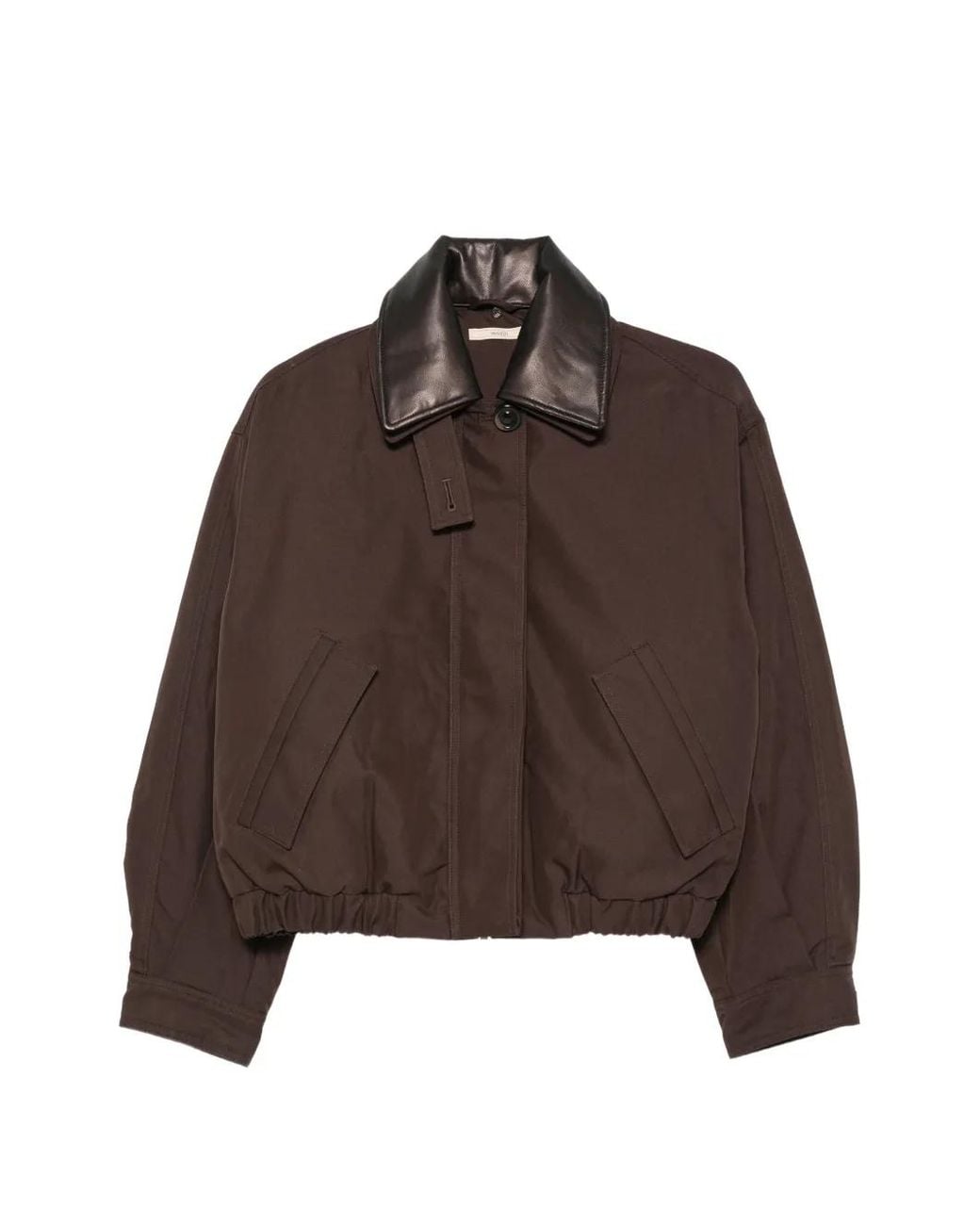 Sessun Brown Leather Effect-Collar Bomber Jacket