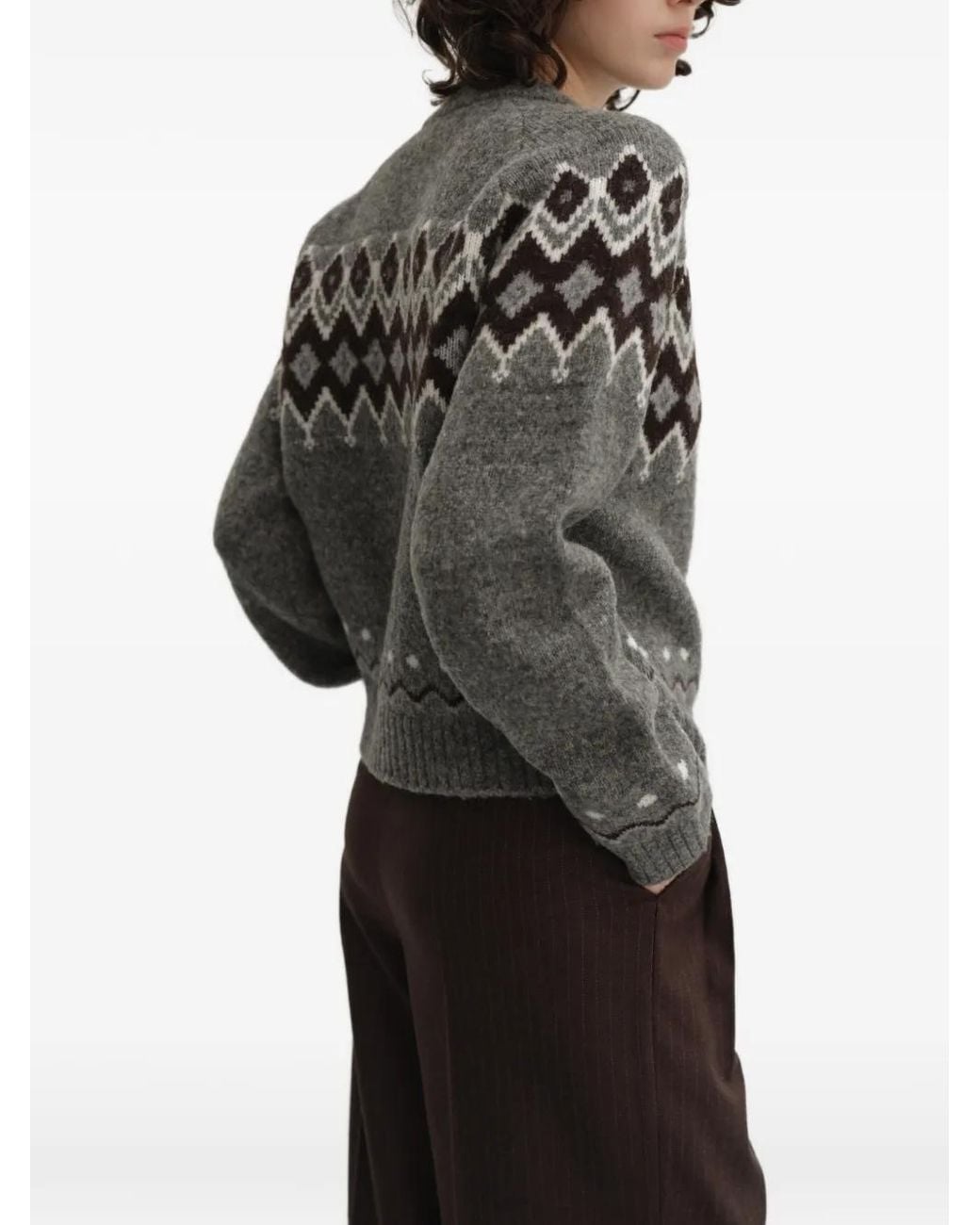 DUNST Gray Fair Isle Jacquard Cardigan