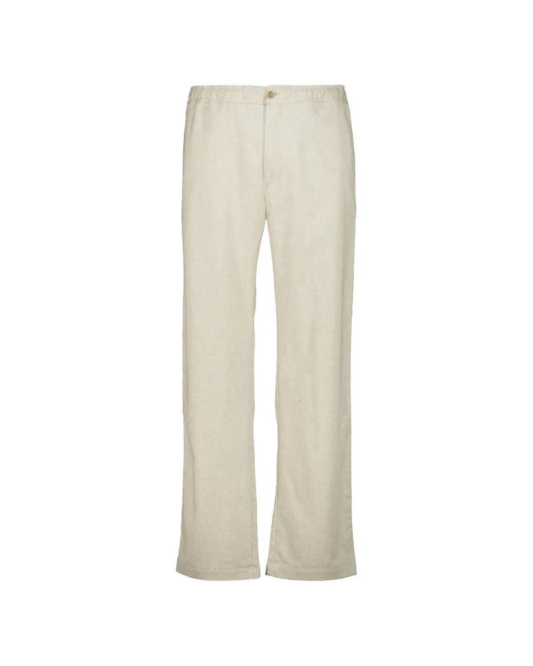 120% Lino White Elasticated-Waist Cotton Trousers for men