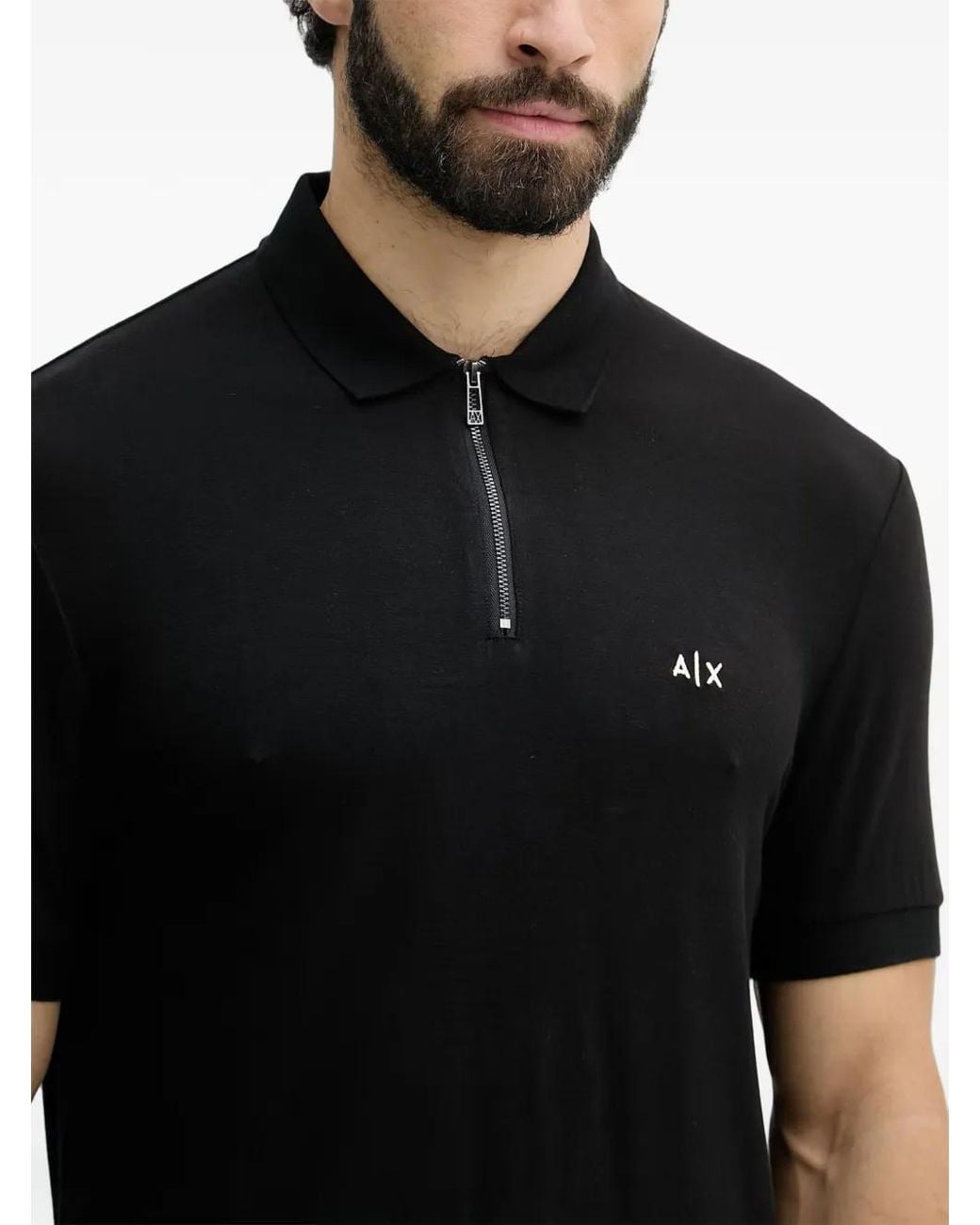 ARMANI EXCHANGE Black Zip-Fastening Logo Polo Shirt for men