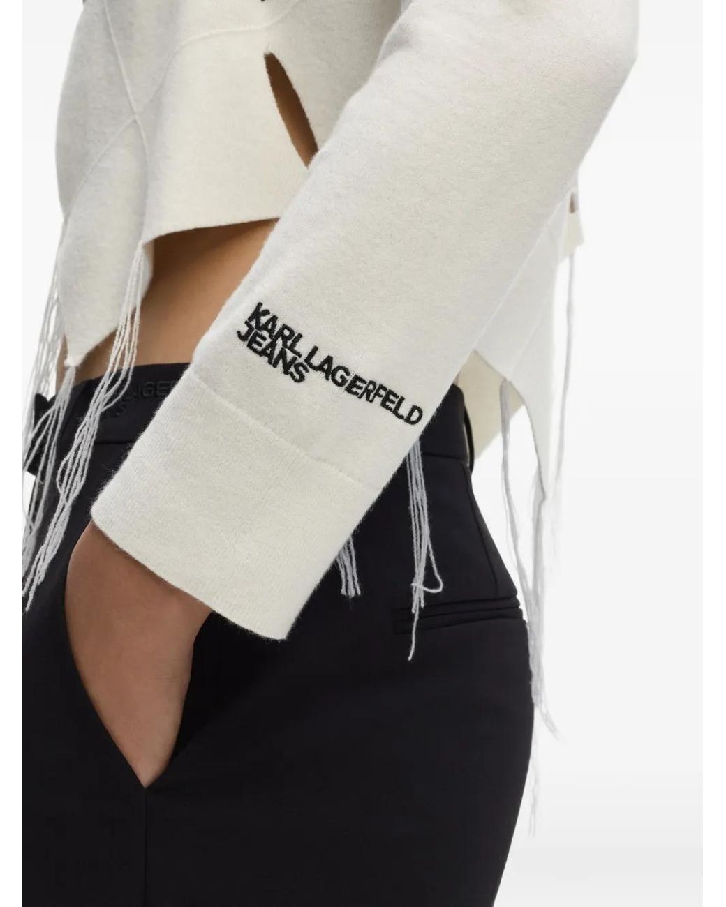 Karl Lagerfeld White Cut-Out Fringed Sweater
