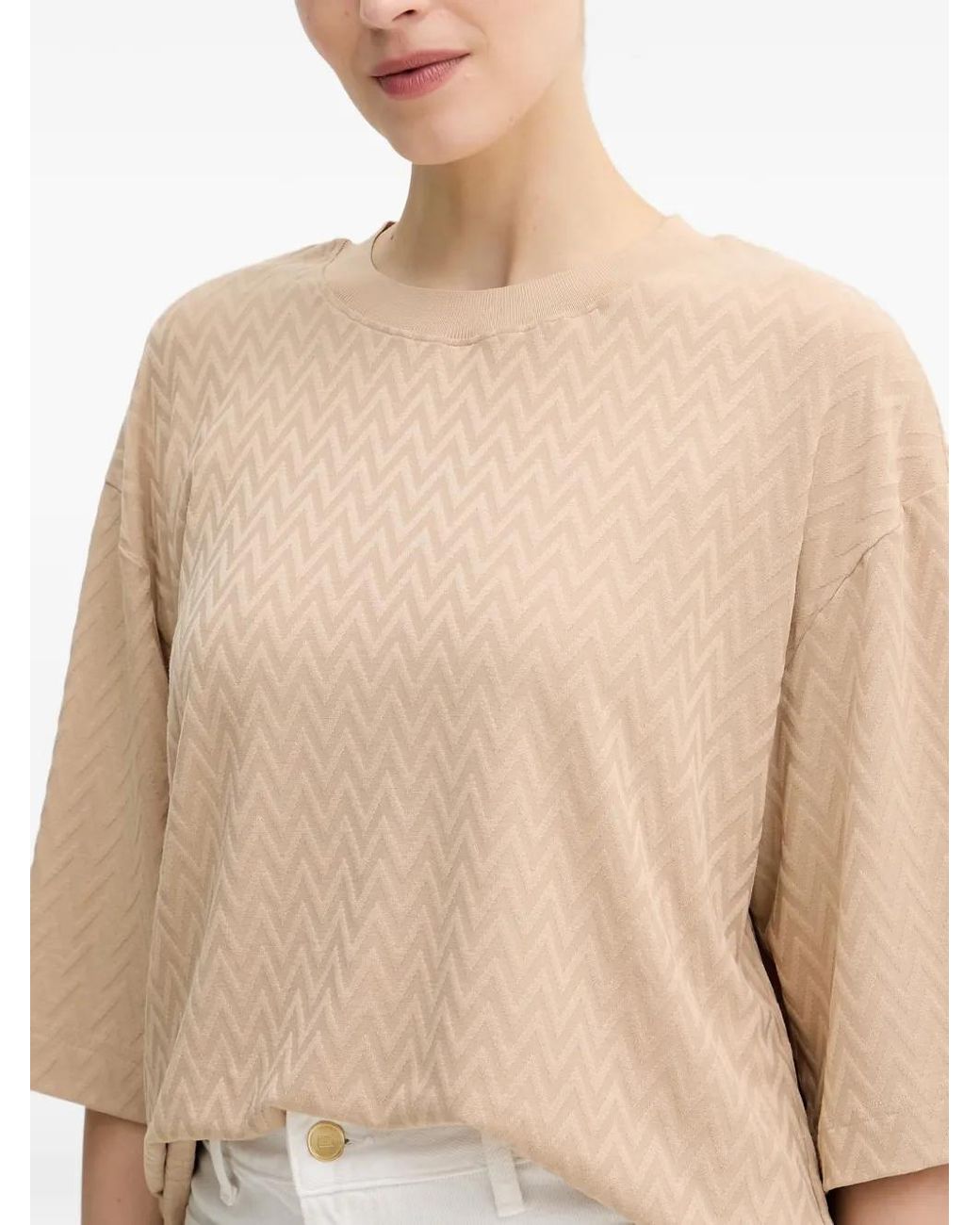 Mos Mosh Natural Mmtash O-Ss Chevron-Patterned T-Shirt