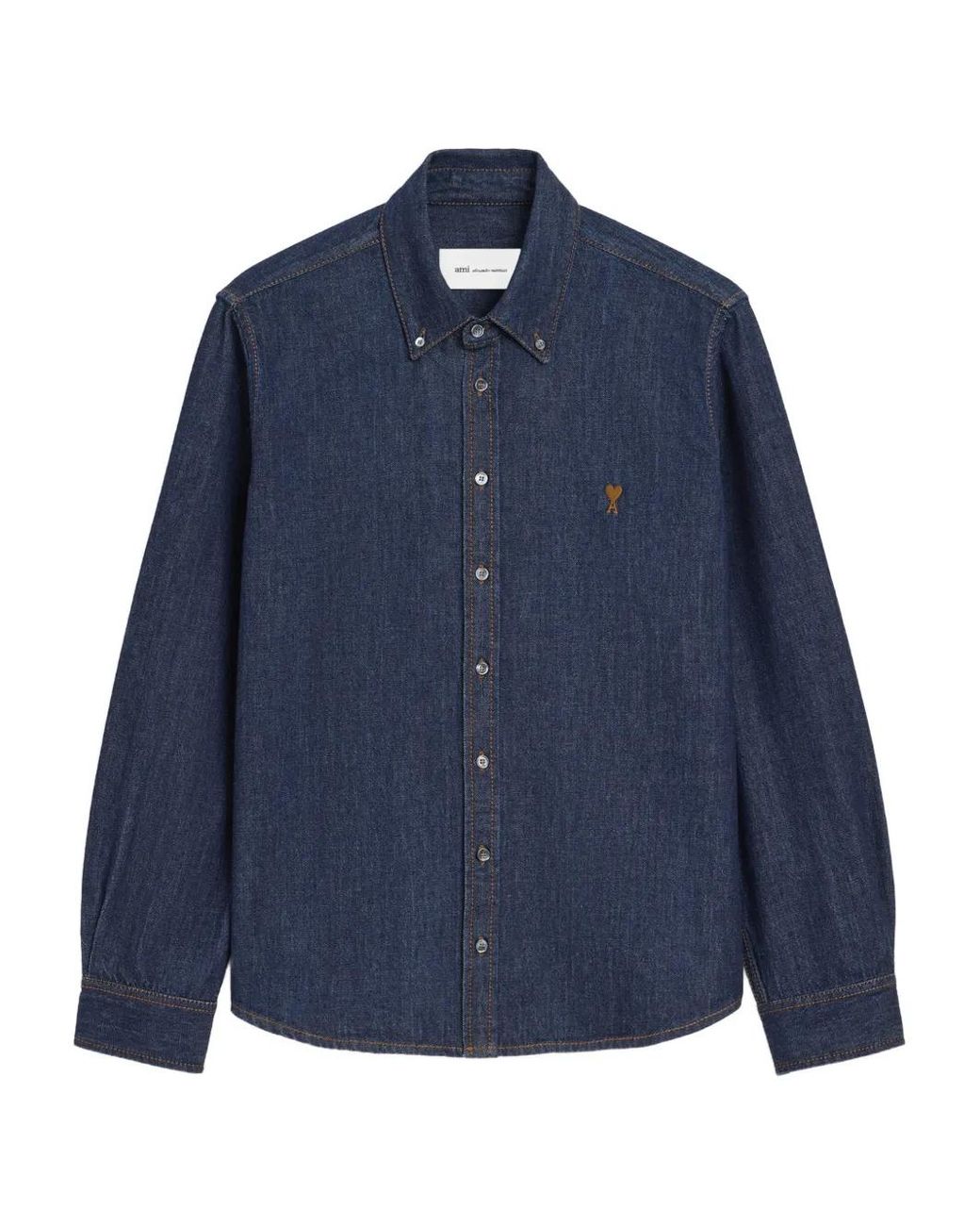 AMI Blue Denim Cotton Ami De Coeur Shirt