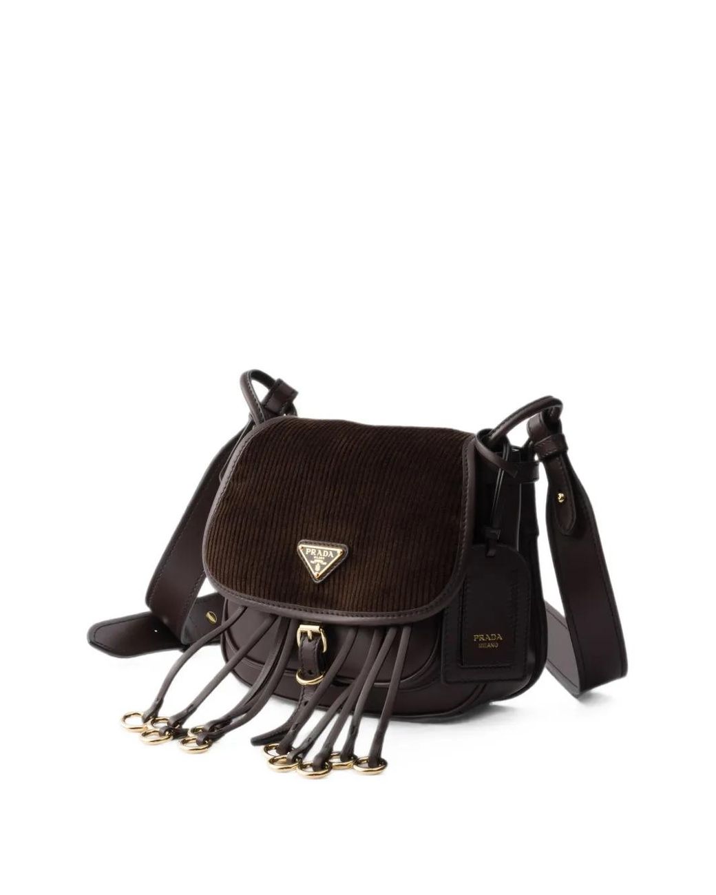 Prada Black Corsaire Corduroy And Leather Mini Shoulder Bag