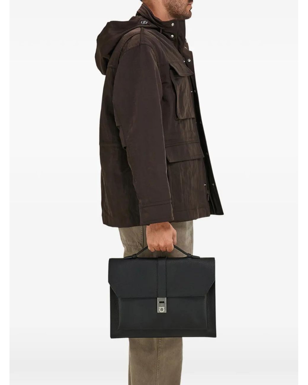 Ferragamo Black Hug Buckle Briefcase for men