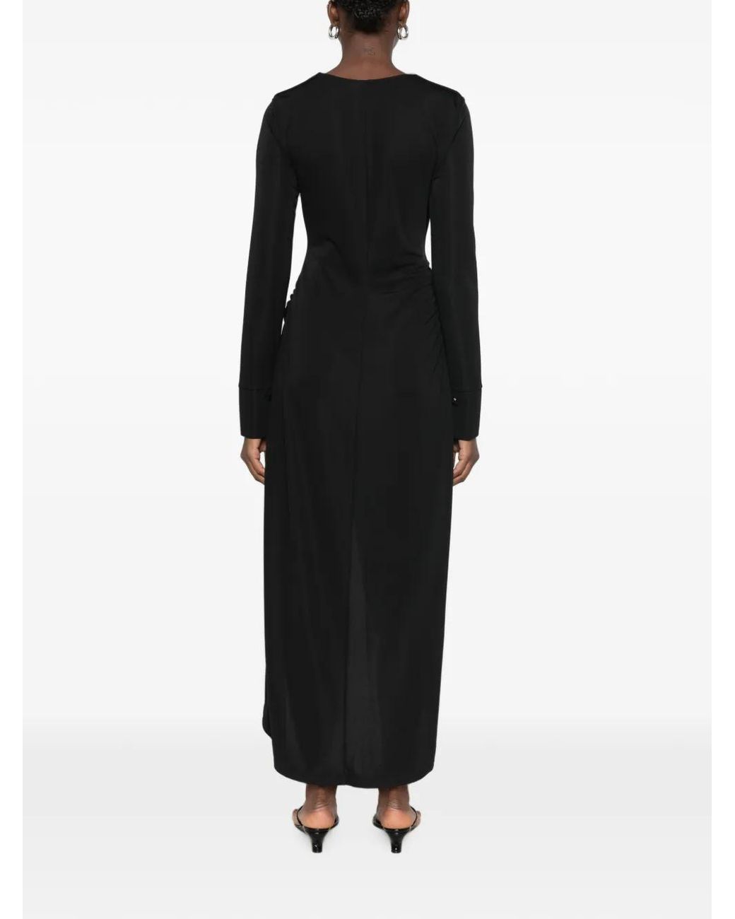 Imperial Black Twist-Detail V-Neck Midi Dress