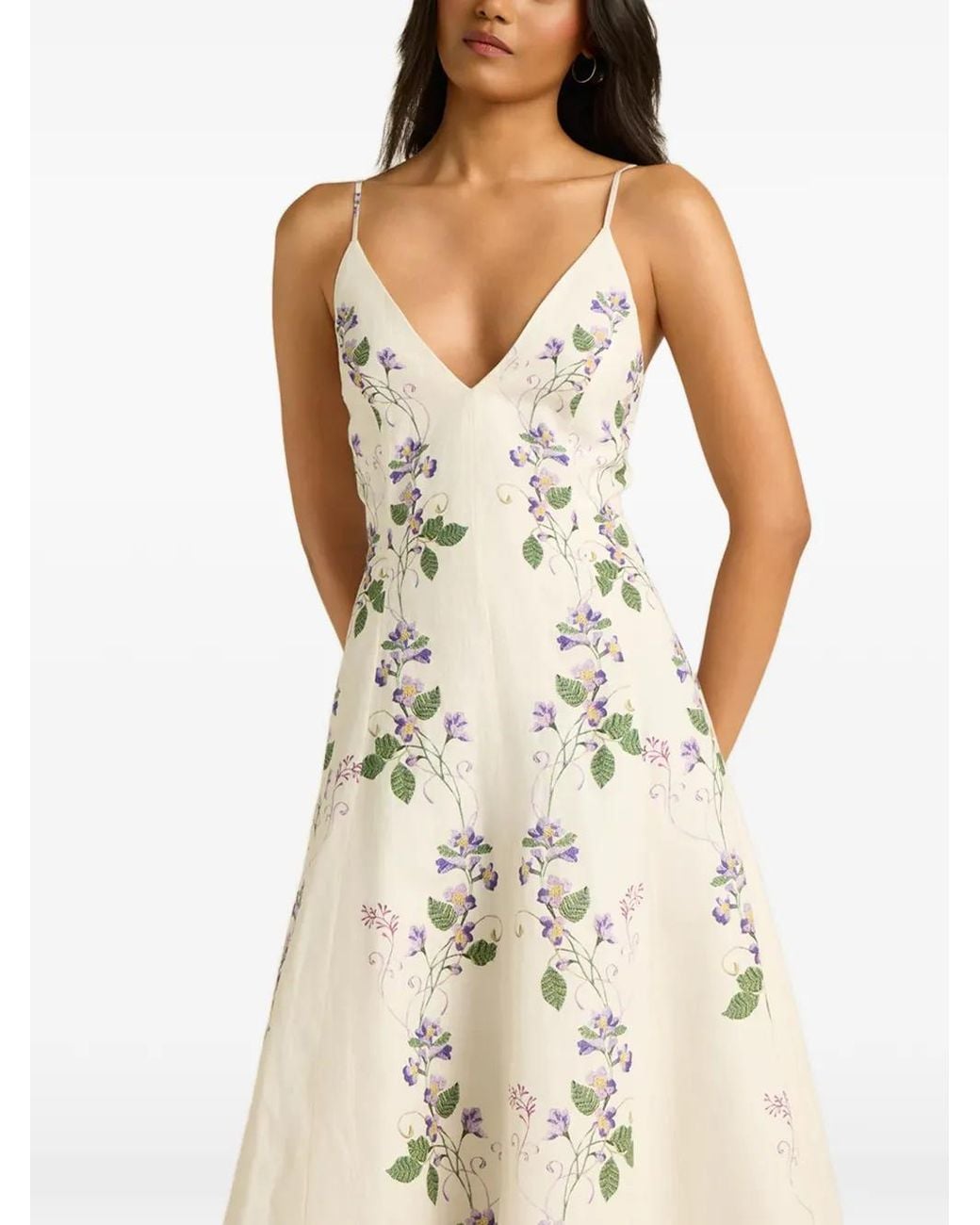 Hemant & Nandita Natural Robe Mi-Longue À Fleurs Brodées