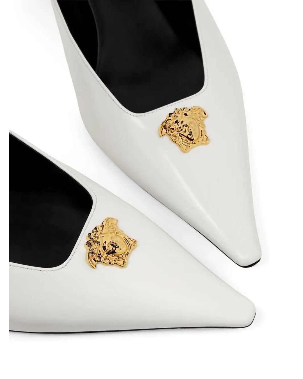 Versace White La Medusa Leather Slingbacks 55 Mm