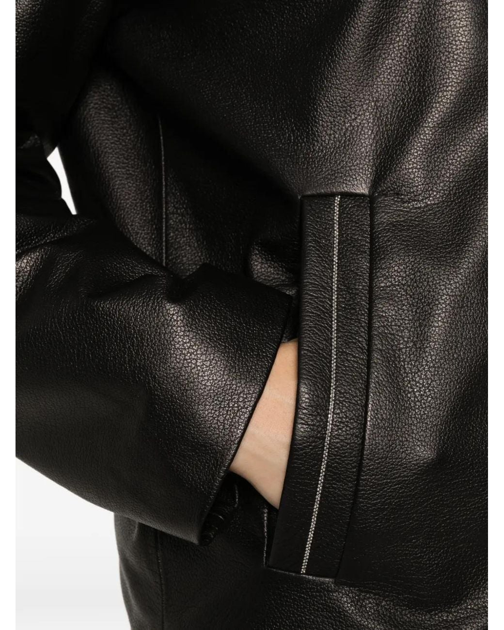 Peserico Black Zip-Up Leather Jacket