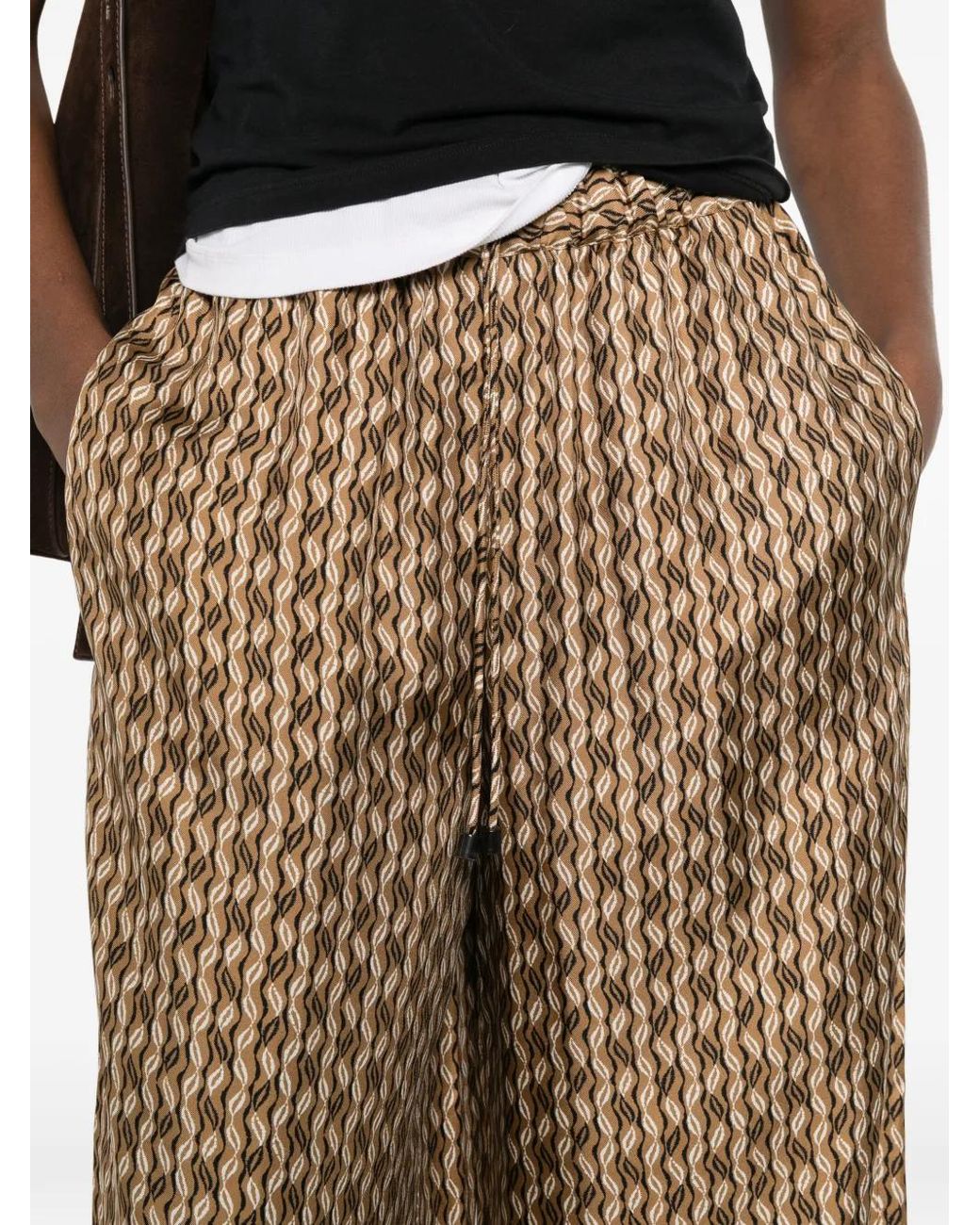 Max Mara Natural Printed Silk Wide Trousers