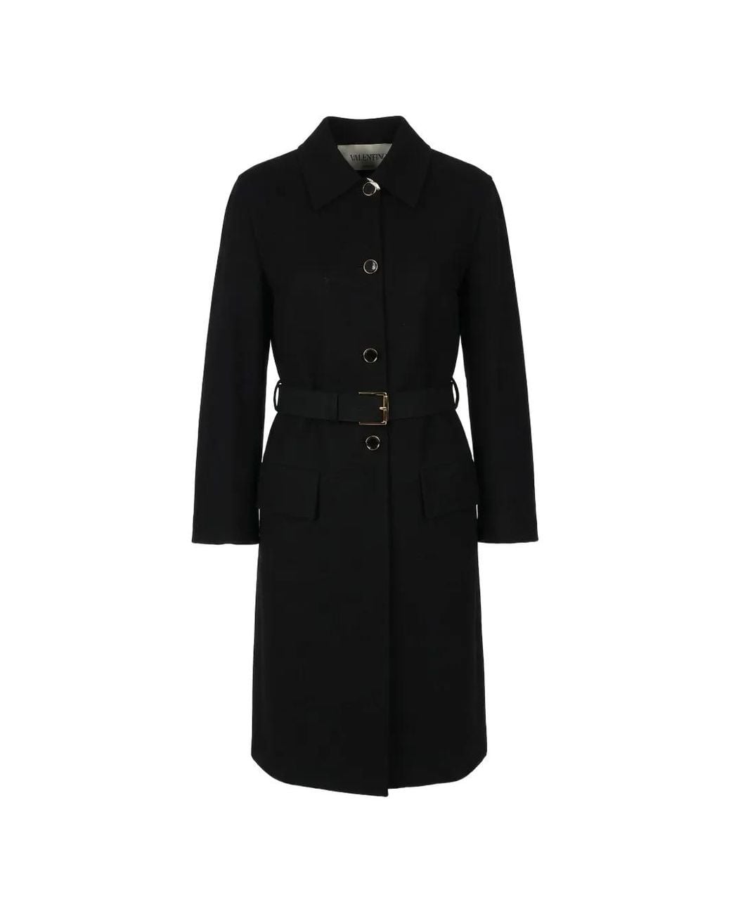 Valentino Garavani Black Manteau Ceinturé À Détail Vlogo