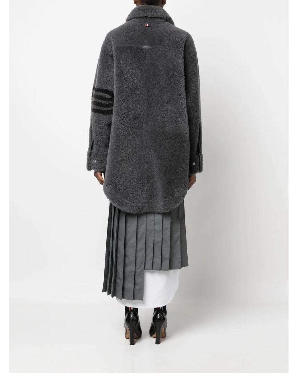 Thom Browne Gray 4-Bar Stripe Shearling Jacket