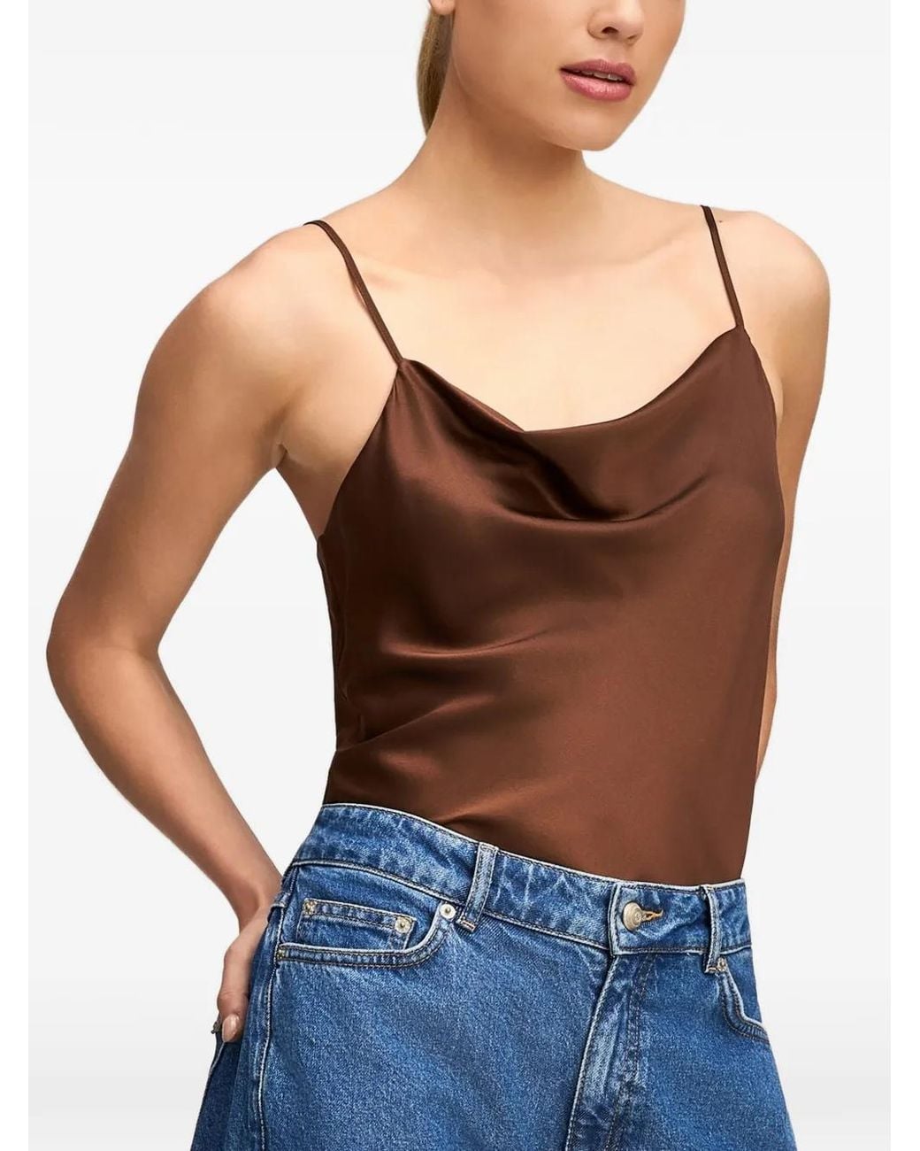 Cinq À Sept Brown Marta Cowl-Neck Silk Top