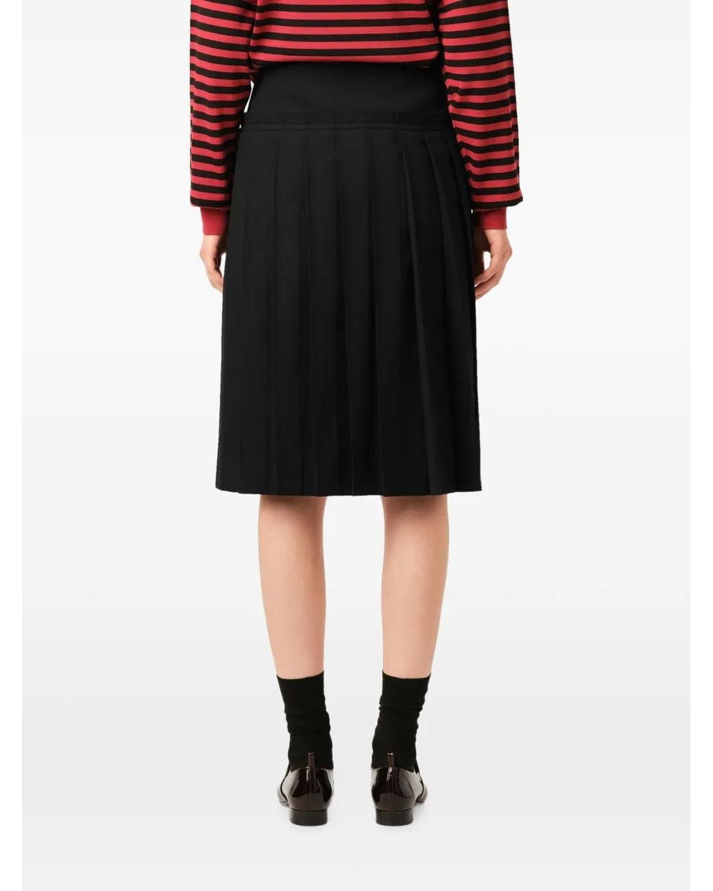 AMI Black Midi Pleated Wool Skirt