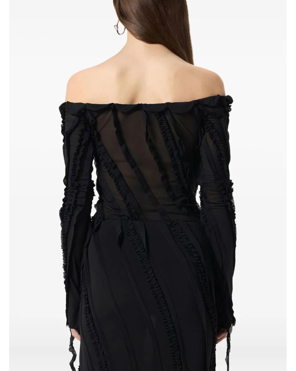 Blumarine Black Off-Shoulder Ruffled Top