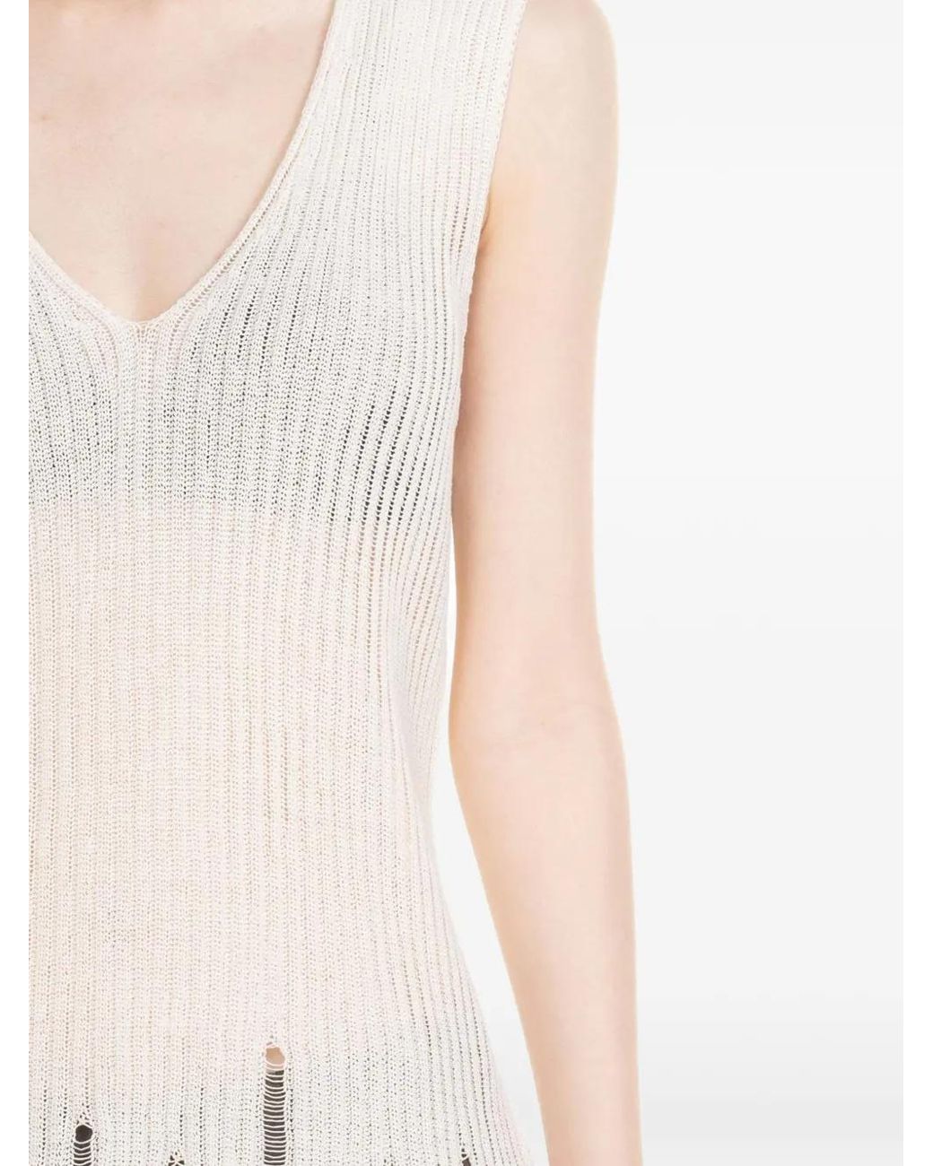 Uma Wang White Distressed Fringed Top