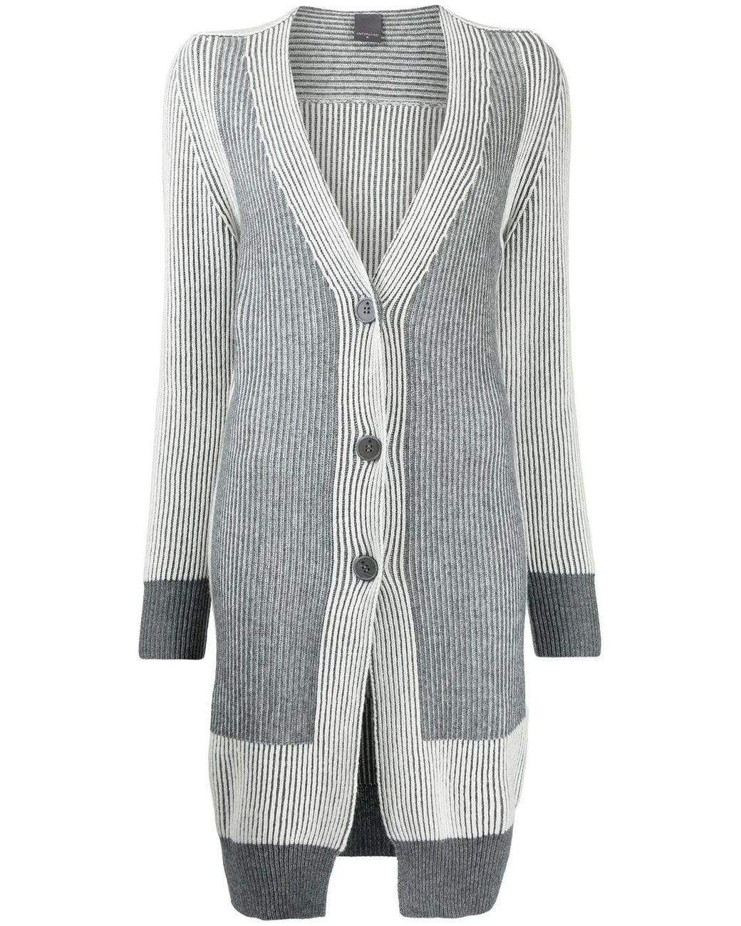 Lorena Antoniazzi Gray Colour-Block Ribbed-Knit Cardi-Coat
