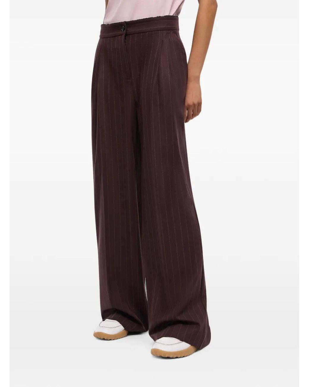 Pinko Purple Pantalon Bordé De Dentelle À Fines Rayures