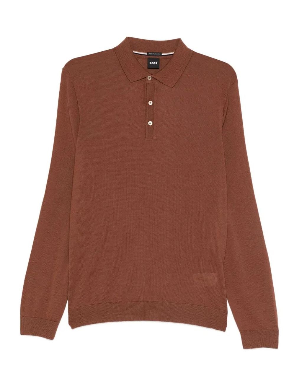 Boss Brown Long-Sleeve Polo Shirt for men