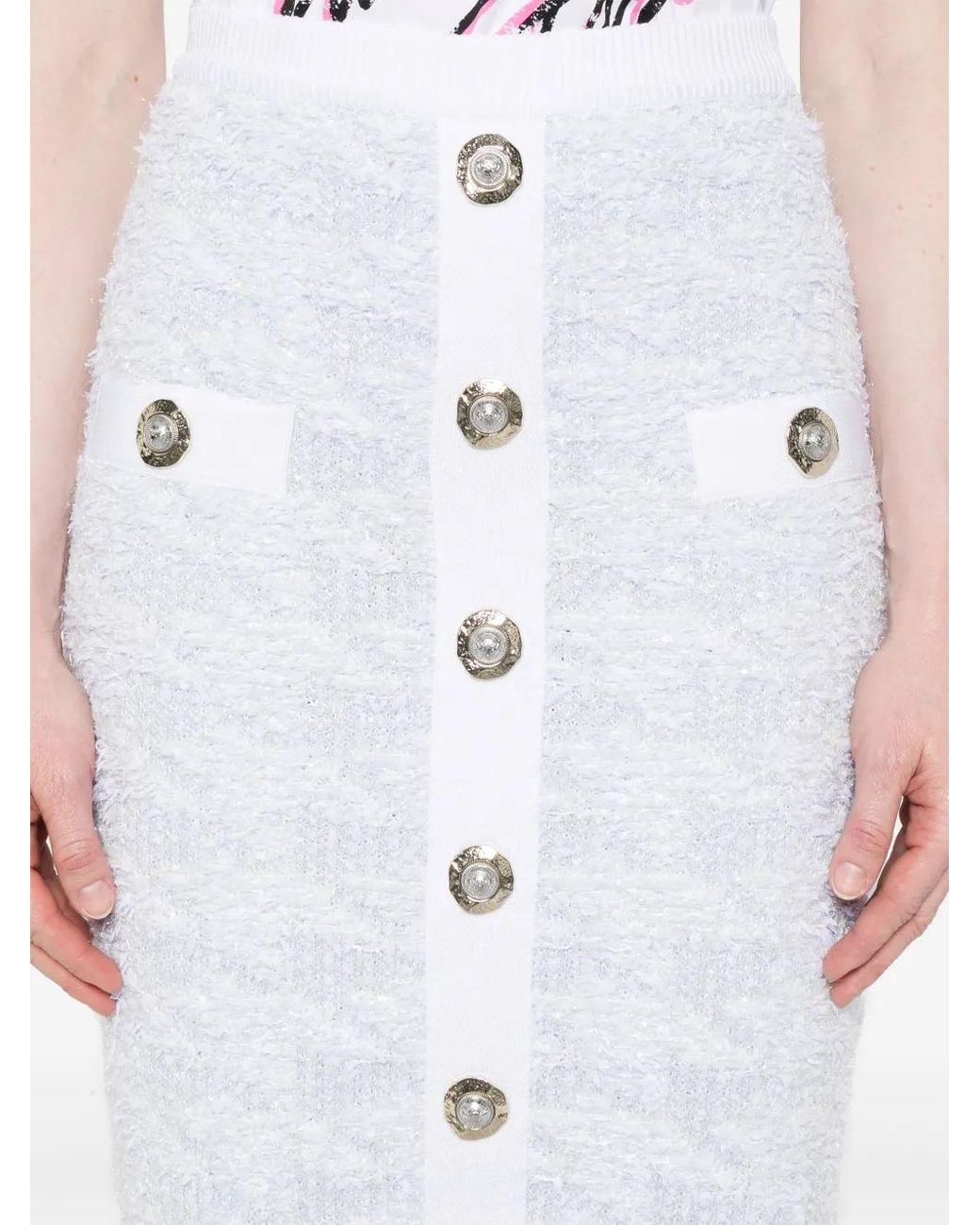 Balmain Midi-Rok Met Knopen in het White