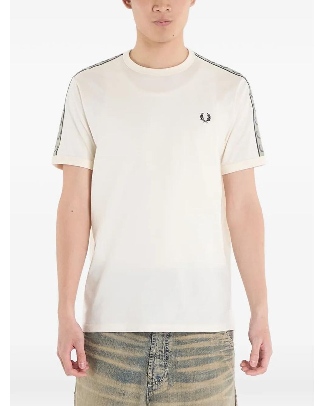 Fred Perry White Logo-Embroidered T-Shirt for men