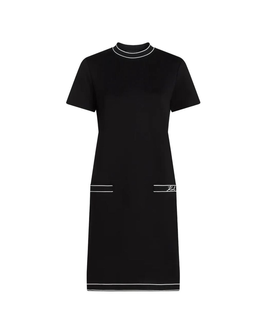 Karl Lagerfeld Black Piped T-Shirt Dress