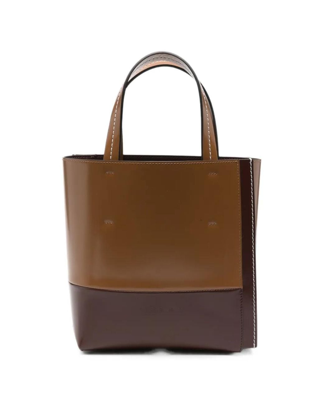 Marni Brown Small Museo Two-Tone Contrast-Stitch Bucket Bag