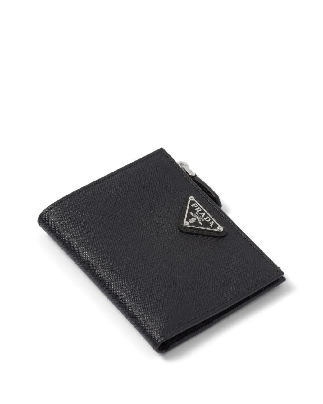 Prada Black Triangle-Logo Saffiano Leather Wallet