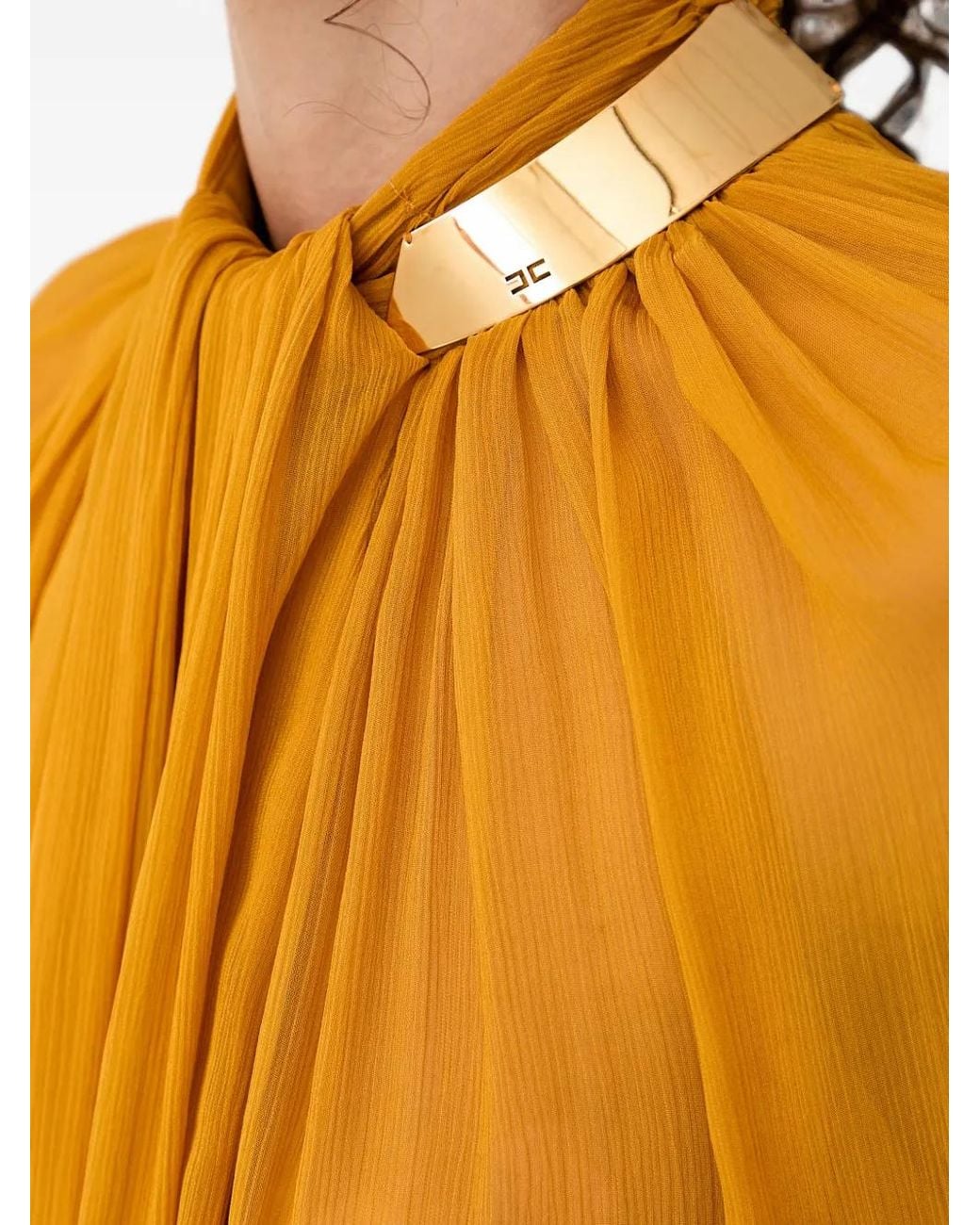 Elisabetta Franchi Yellow Pleated Metal-Collar Blouse