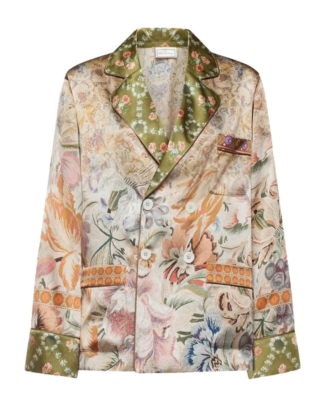 Pierre Louis Mascia Natural Floral-Print Double-Breasted Jacket